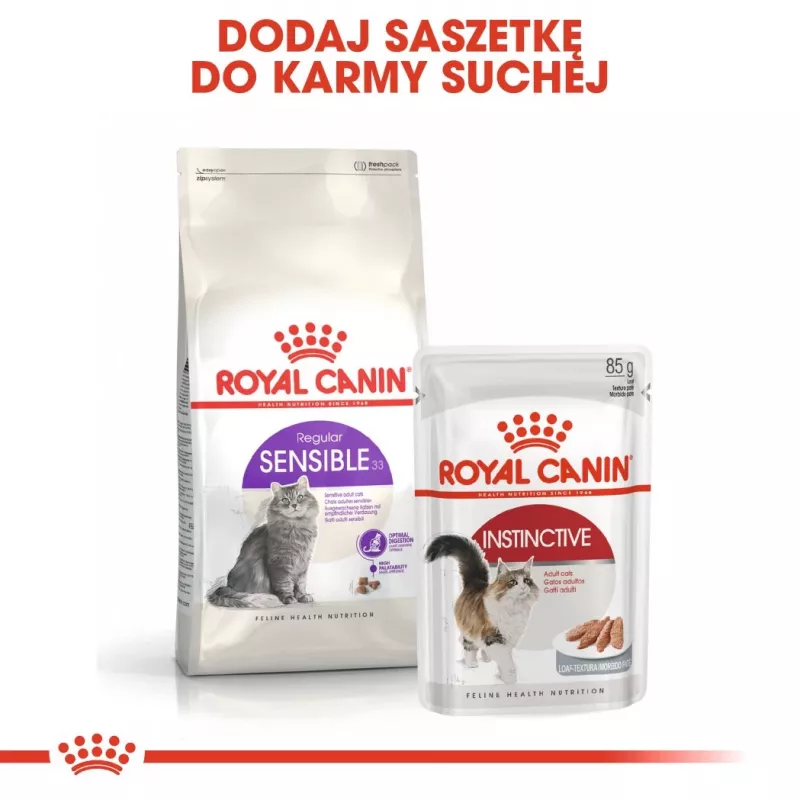 Sausas kačių ėdalas Royal Canin Sensible 33 Adult 2 kg, 33% baltymų, 22% riebalų, virškinimo palaikymui, paukštienos skonis