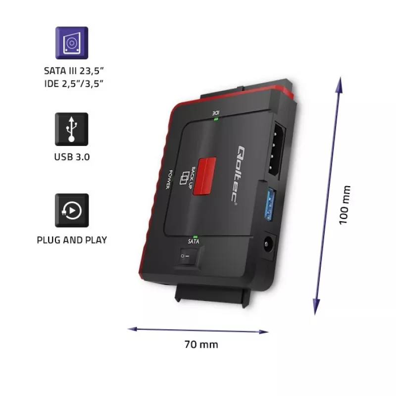 USB 3.0 į IDE SATA III adapteris QOLTEC 50645