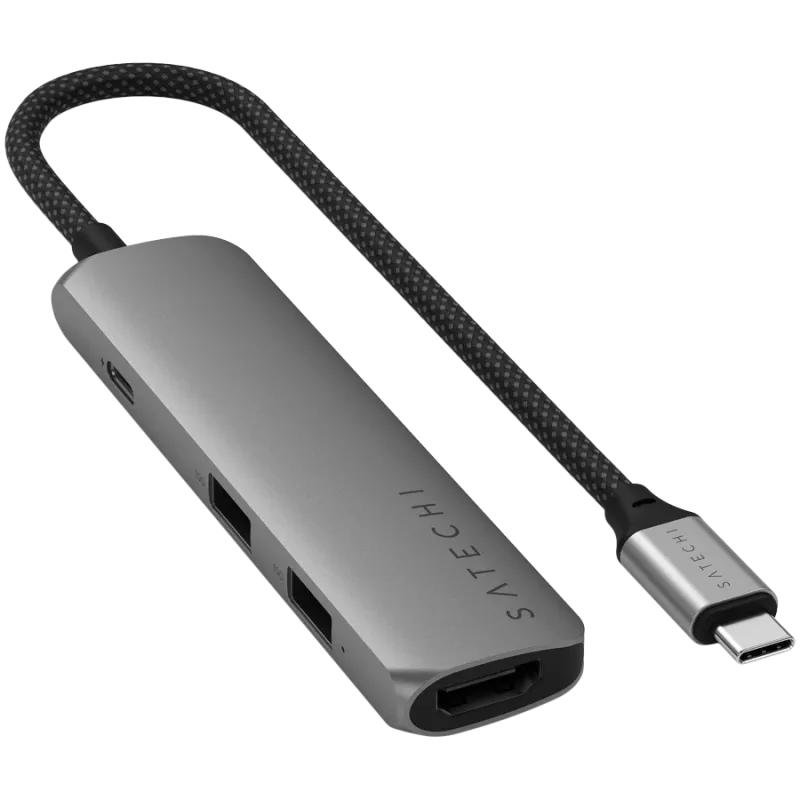 Satechi ST-P4SM USB-C 4-in-1 plonas multiport adapteris, pilka