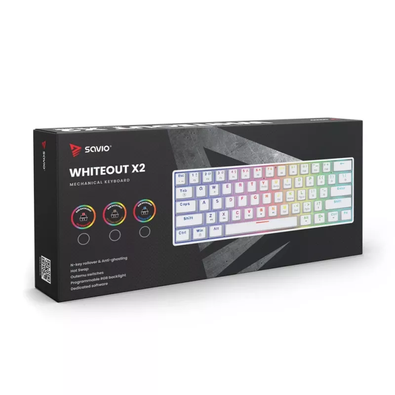 Mechaninė klaviatūra Whiteout X2, Outemu Brown, Hot Swap Savio Savgk-whit