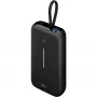 Powerbank 20 000 mAh su integruotu USB-C laidu 13 cm, 30 W, juodas, 20 Ah, 1x USB-A, 2x USB-C, PD, QC