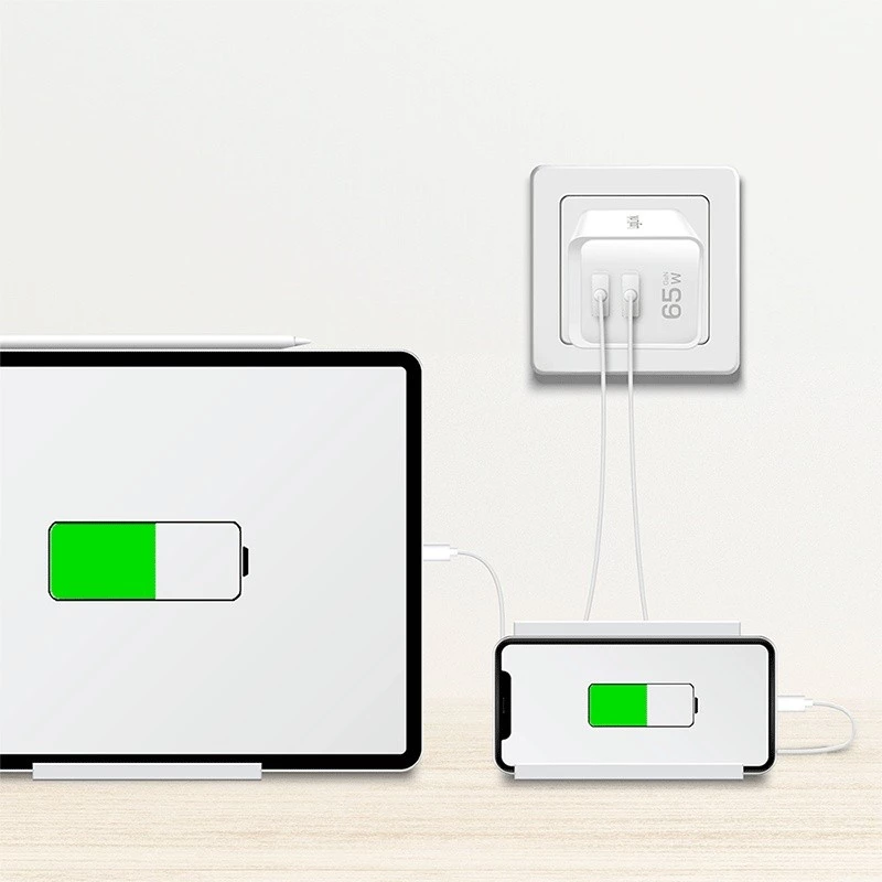 LogiLink PA0367 dvigubas USB-C sieninis įkroviklis 65 W, baltas