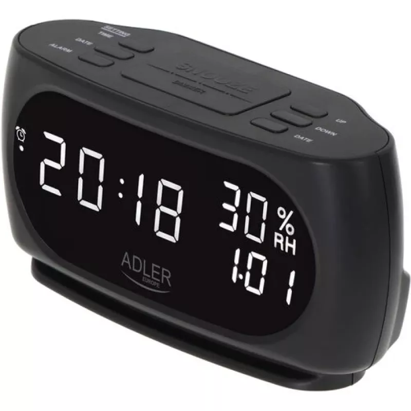 Adler AD 1186 LED žadintuvas su termometru ir higrometru, juodas