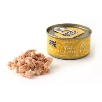 Šlapias kačių ėdalas FISH4DOGS Tun fillet su sūriu maišelyje 70 g – žuvies skonis, 83% drėgmė, 14% baltymai