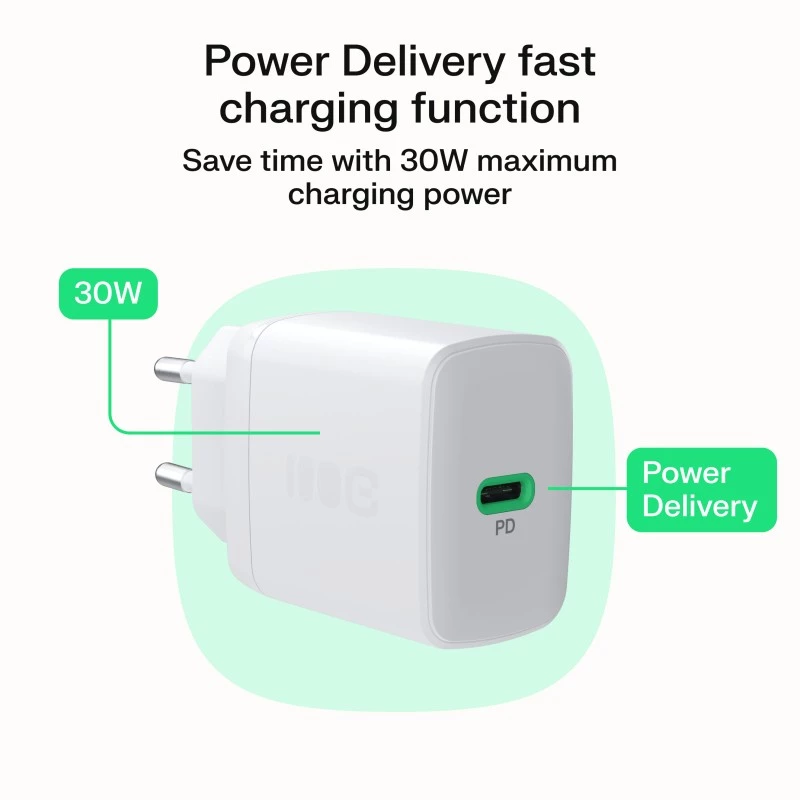 Green Cell PowerSource Solo30 30W USB-C maitinimo adapteris baltas