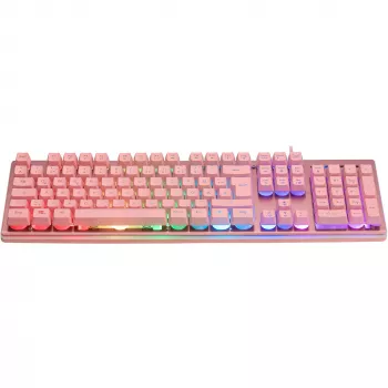 Deltaco GAM-021-RGB-P-DE - pilno dydžio (100%) klaviatūra - USB - membraniniai klavišai - QWERTZ - rožinė