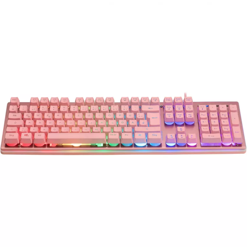 Deltaco GAM-021-RGB-P-DE - pilno dydžio (100%) klaviatūra - USB - membraniniai klavišai - QWERTZ - rožinė