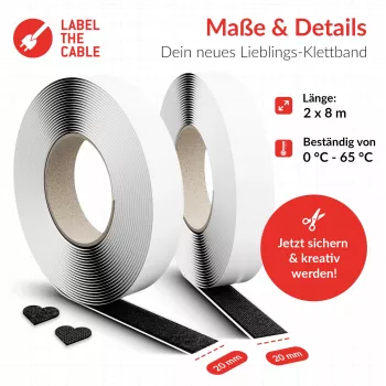 Lipnusis kabelių rišimo diržas Label the Cable LTC Klettrolle Easy Tape Strap 8 m × 20 mm, juodas