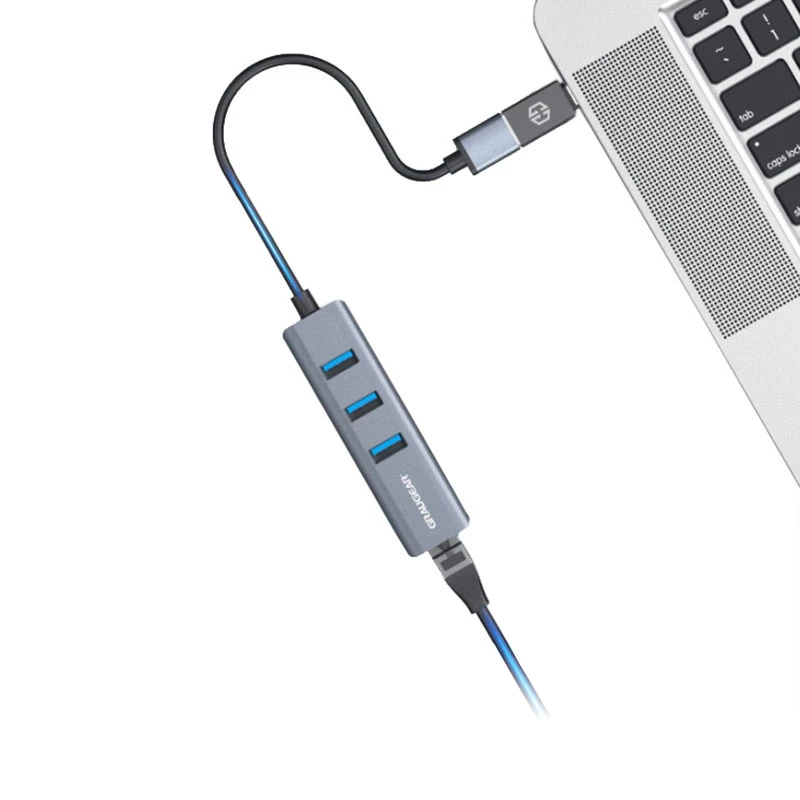 GRAUGEAR USB Hub G-HUB31L-A — USB 3.2 Gen 1 Type-A lizdas, 3x USB 3.2 Gen 1 Type-A prievadai + RJ-45, 5000 Mbit/s