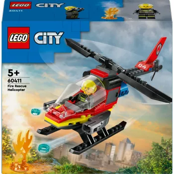 LEGO City Priešgaisrinis sraigtasparnis 60411 konstruktorius, 85 dalių, besisukančios mentės, 1 minifigūrėlė, nuo 5 metų (220×90×60 mm)