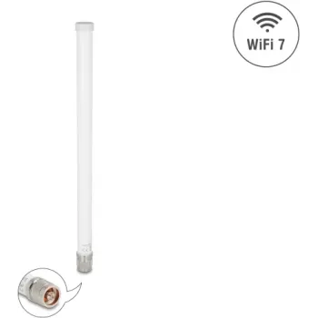 Kryptinė lauko WiFi 7 antena DELOCK 81455 N-type 4,5–6,6 dBi 32 cm vertikali poliarizacija balta
