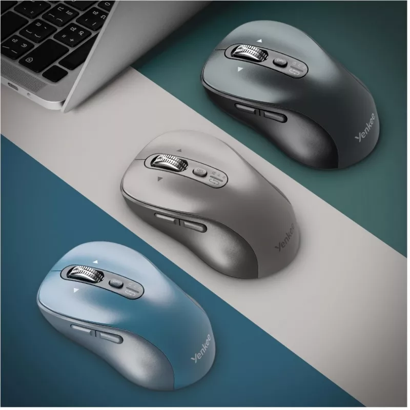Belaidė pelė YENKEE YMS2010BE dviejų režimų ergonomiška, 2,4 GHz USB imtuvas + Bluetooth 5.1, 4 lygių DPI 1000–3200, 6 mygtukai
