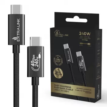 USB-C į USB-C laidas Extralink CABESL05 — 2 m, USB 2.0, juodas
