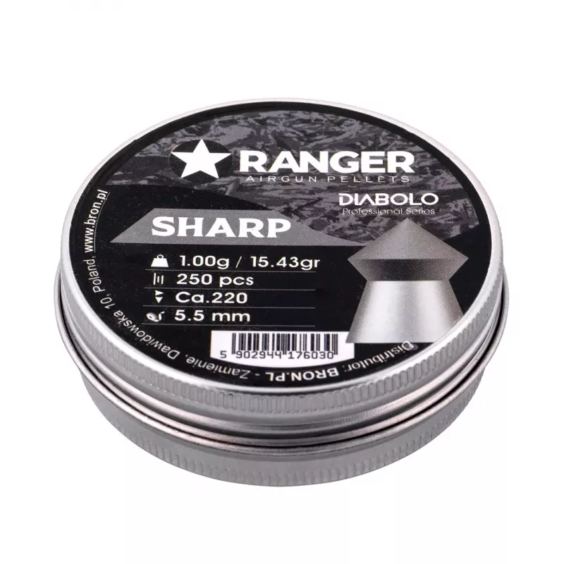 Šaudymo šratai RANGER PRORO 5.5 mm, diabolo formos, sidabriniai, 250 vnt., aliumininė dozatorė