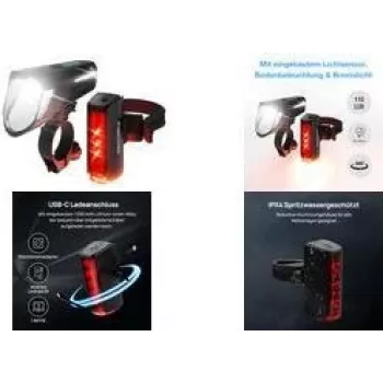Dviračio žibintų rinkinys FISCHER FAHRRAD PLUS 110 TWIN STOP LED juodas, priekinis ir galinis LED