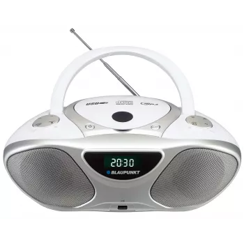 CD grotuvas BLAUPUNKT BB14WH – CD grotuvas su MP3 atkūrimu, USB, LCD, laikrodžiu, 2x1 W garsiakalbiais, sidabrinis/baltas