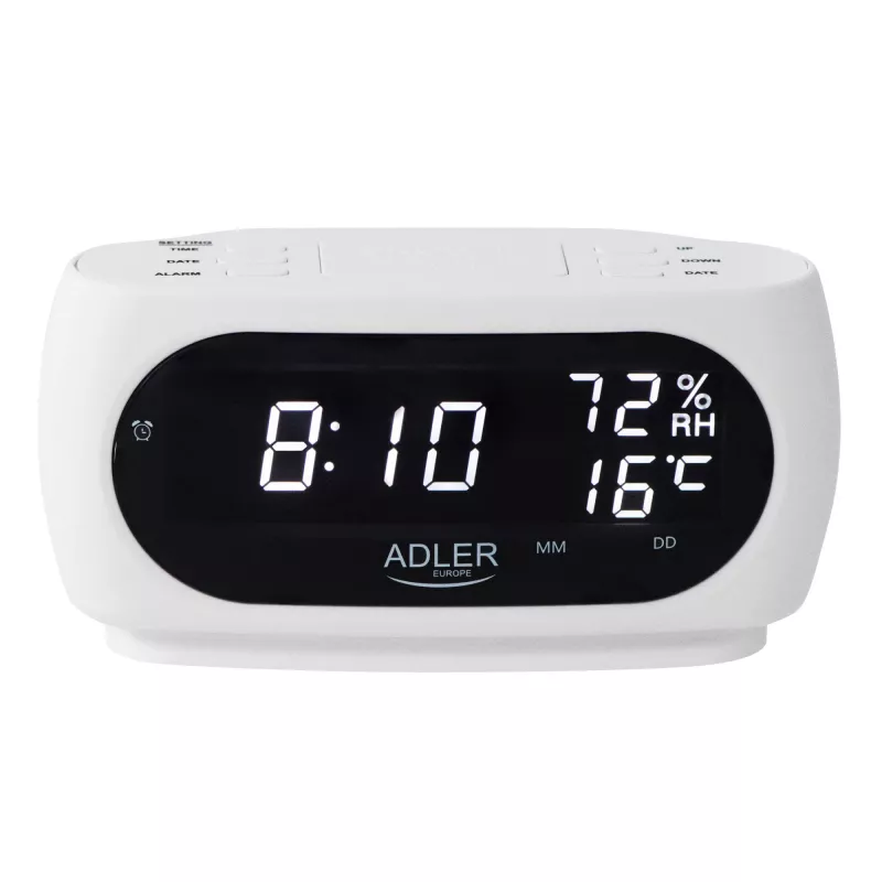 Adler AD 1186W žadintuvas su skaitmeniniu ekranu ir termometru, juodas/baltas