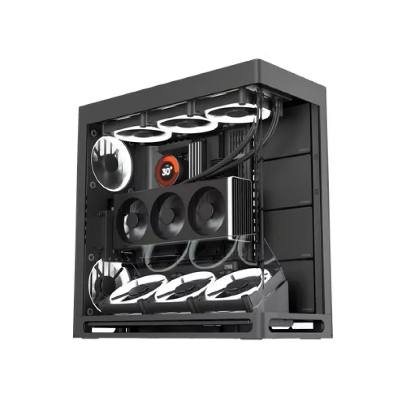 HAVN HS 420 VGPU PC korpusas, Midi-Tower, E-ATX, grūdintas stiklas, PCIe 5.0 keltuvinis kabelis - juodas