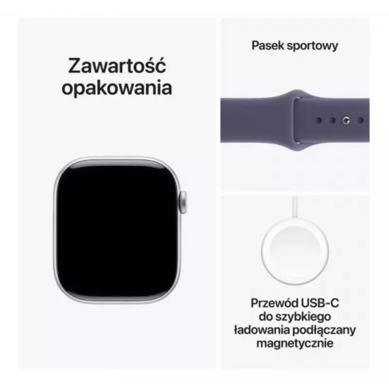 Apple Watch Series 11 GPS 46mm sidabrinis aliuminio korpusas su Purple Fog Sport apyranke M/L