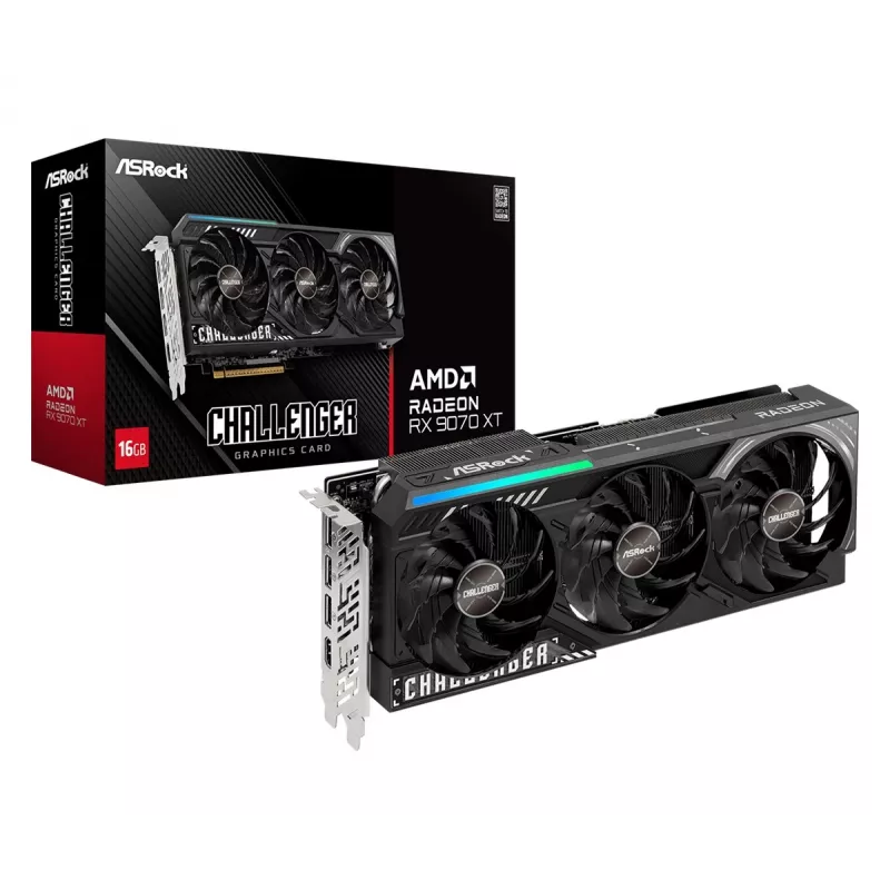 Vaizdo plokštė ASRock Challenger Radeon RX 9070 XT — 16 GB GDDR6, 256 bit, PCIe 5.0, 3 ventiliatorių aktyvus aušinimas