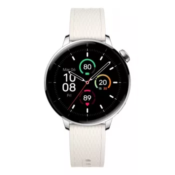 Išmanusis laikrodis ONEPLUS OnePlus Watch 3 43 mm, 1,32 colio AMOLED 466 × 466, titanas/sidabras, balta guminė juostelė, GPS, „Wi‑Fi“