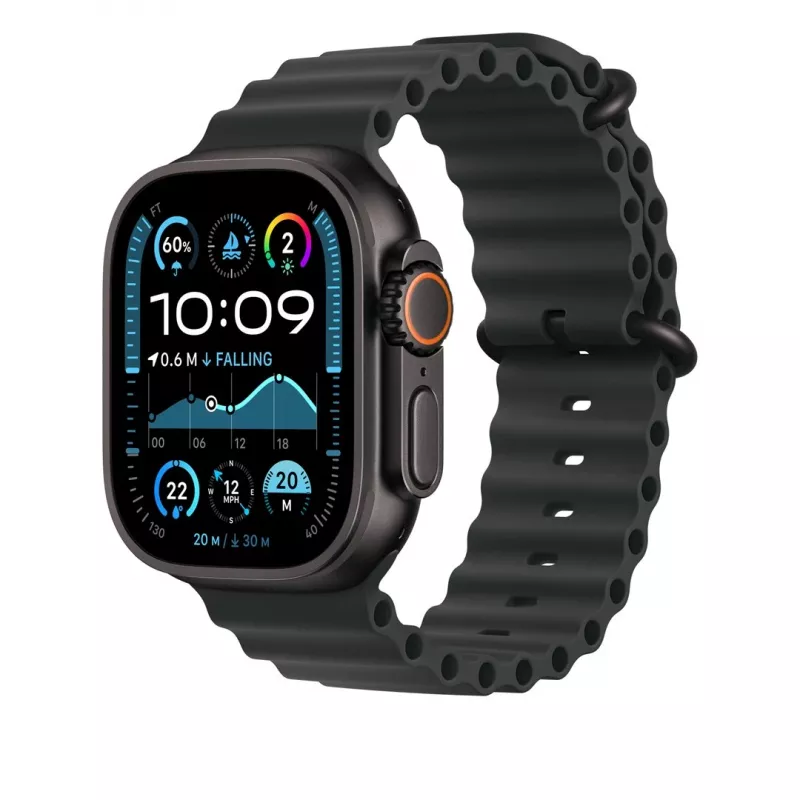 Apple Watch Ocean Band, laikrodžio dirželis, skirtas Watch Ultra 49 mm, juodas / titano juodas (vienas dydis)