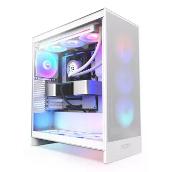 PC korpusas NZXT H7 Flow RGB Midi Tower Baltas — Grūdintas stiklas, EATX, Priekyje 3×120mm, USB-C