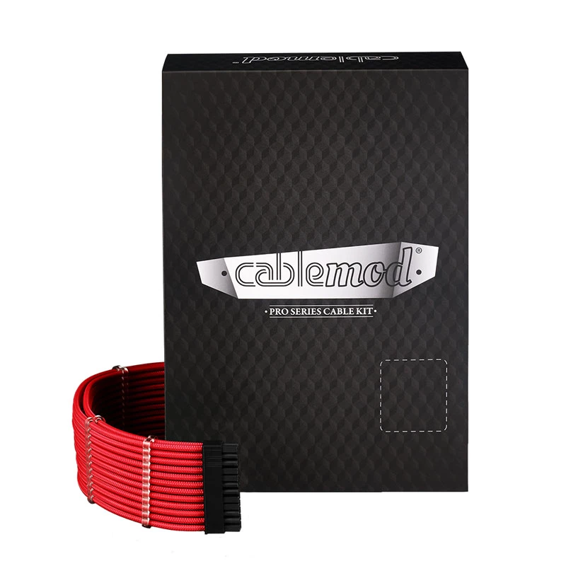 CableMod Cable Kit C-Series PRO ModMesh RM Black Label CM-PCSR-16P3KIT-NKR-R – apvalkoti PSU ir GPU kabeliai, ModMesh, raudoni