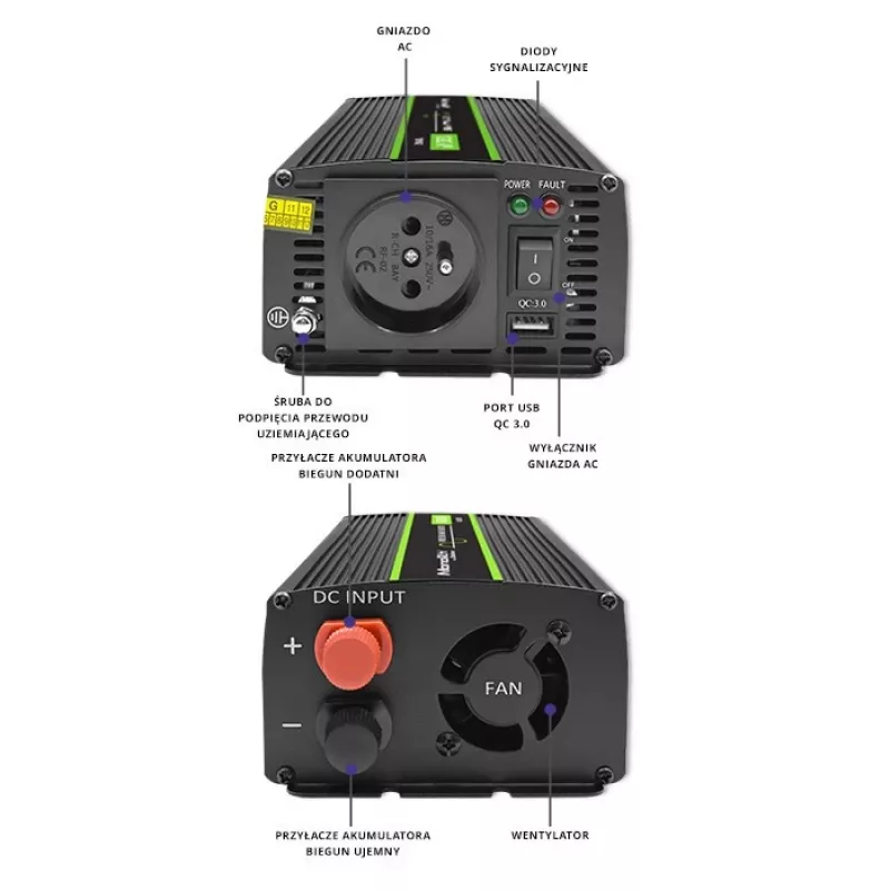 Automobilinis keitiklis Qoltec Monolith 1200 W juodas 24 V