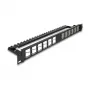 DELOCK 19 colių Keystone pataisų skydelis 24 prievadų kampuotas su įtempimo mažinimu, 1U, juodas, 482,6×125,5×44,2 mm