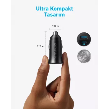Anker automobilinis kroviklis 30W 2 prievadai juodas greitasis krovimas