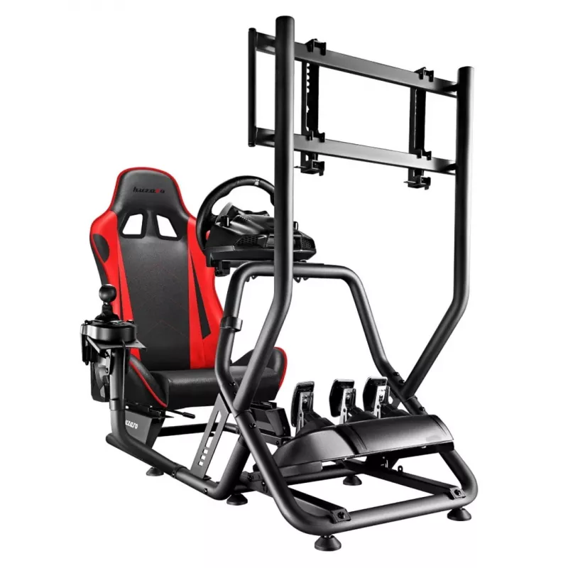 Lenktynių kokpitas huzaro Speed 6.0 su reguliuojama sėdyne, plieniniu rėmu, 30°–90° kampu, iki 120 kg, raudonas, 1080×1360×560 mm