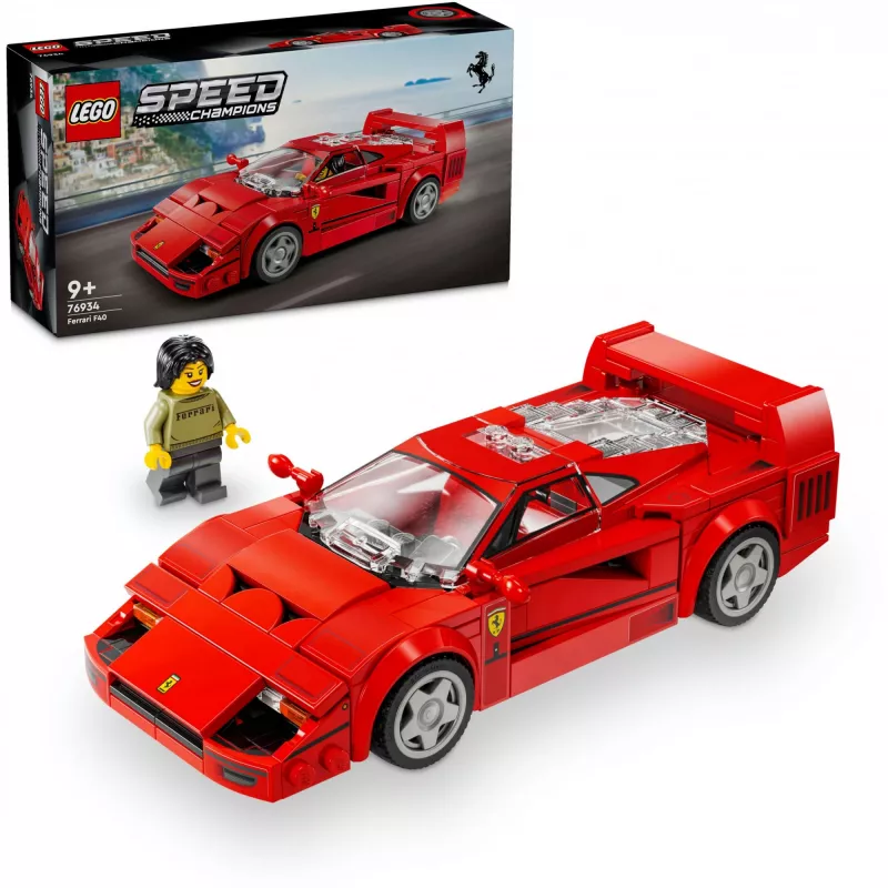 LEGO Speed Champions Ferrari F40 Supercar statomas modelis su vairuotojo minifigūrėle, 9+ metų vaikams