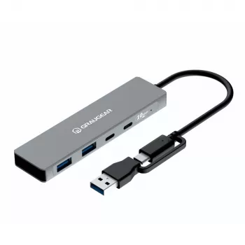 USB stotelė GrauGear G-HUB2C2A-10G — 4 prievadų USB 3.2 Gen 1 (2x Type-C, 2x Type-A), 10 Gbit/s, 100 W, aliuminis, pilka