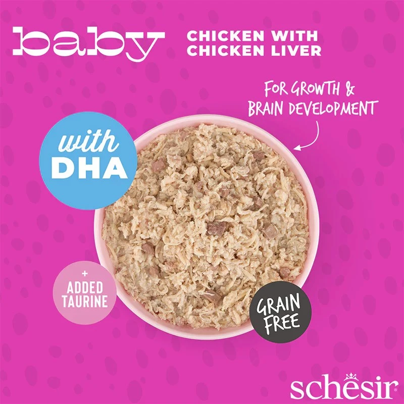 Šlapias kačių ėdalas Agras Pet Foods Schesir Baby in Brühe 70 g – vištiena, be grūdų, jaunikliams