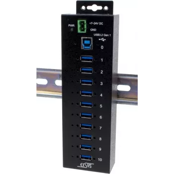 USB šakotuvas Exsys EX-1580SHMVS 10 prievadų valdomas su USB laidu ir DIN bėgelio tvirtinimo rinkiniu
