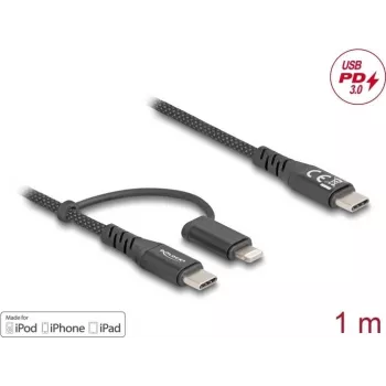 DeLOCK USB 2.0 kabelis 1 m USB-C / USB-C ir Lightning juodas