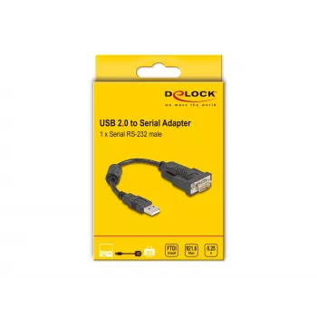 DeLOCK 61549 Serijinis kabelis, juodas, 0,25 m, USB Type-A – RS-232