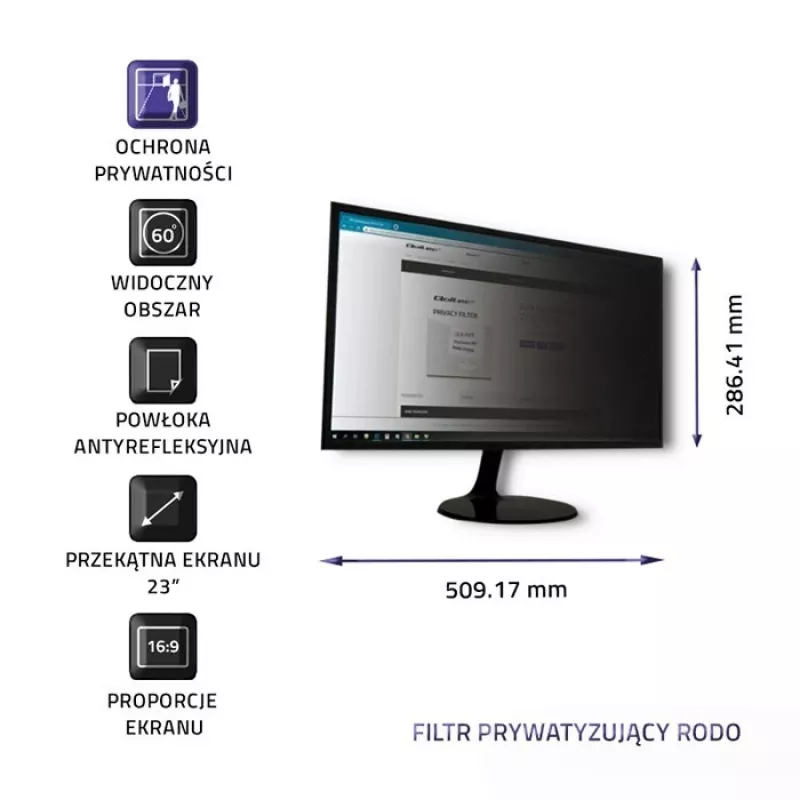 Qoltec GDPR privatumo filtras 23 col. | 16:9 | Akių apsauga | Panoraminis