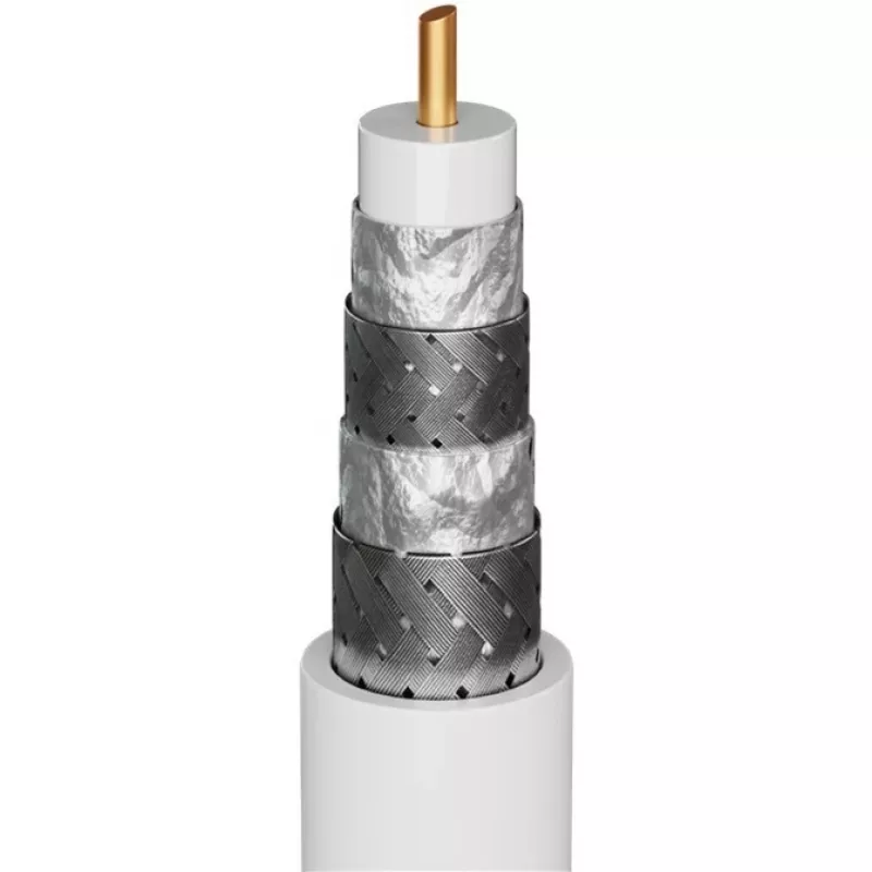 Goobay TV antenos laidas (135 dB tipas), 4x ekranuotas, 2 m, juodas – auksuotas, Koax lizdas > Koax kištukas (70367)