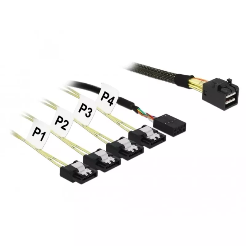 SAS kabelis DeLOCK 85732, Mini SAS HD SFF-8643 – 4× SATA 6 Gb/s, 1 m