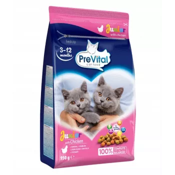 Sausas kačių ėdalas PREVITAL Junior Chicken 950 g – granulės kačiukams, 35% baltymų, 12% riebalų