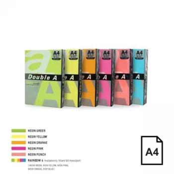 Spalvotas neoninis popierius Double A, 75g, A4, 500 lapų, Rainbow 4, 5 neoninių spalvų