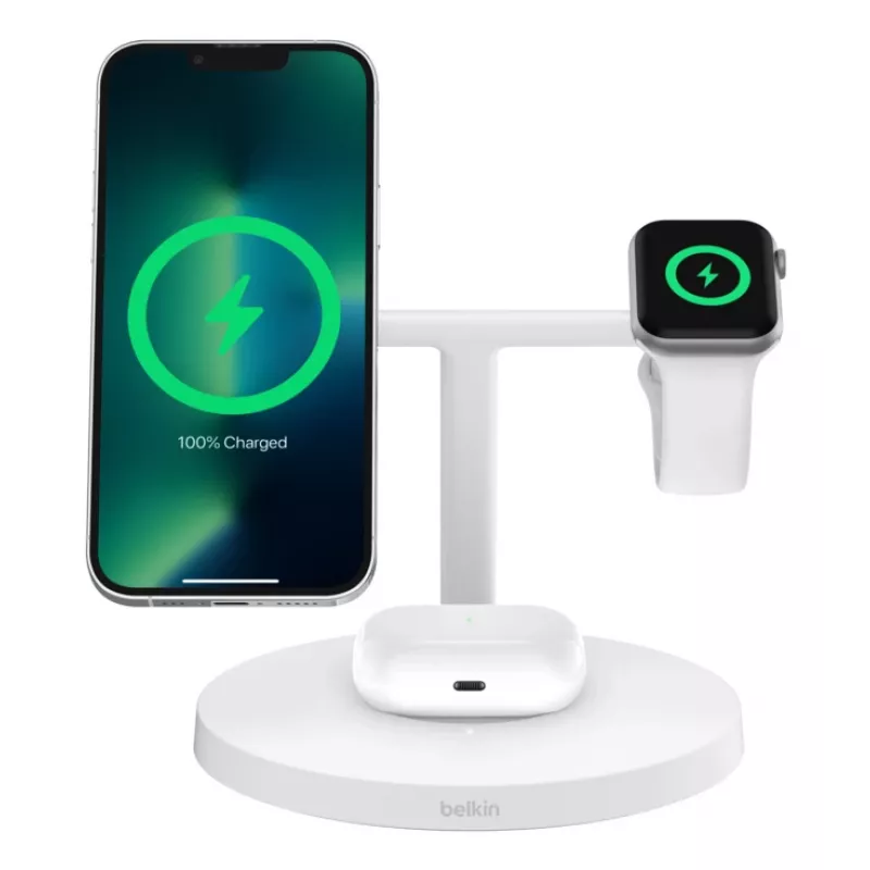 Belaidė įkrovimo stotelė Belkin BoostCharge Pro 3 viename, balta