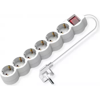 VALUE Power Strip long/Round+Sw. White 6x CEE 7/7 1.5m - Ilginamasis lizdų blokas