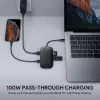 USB-C stotelė nešiojamam kompiuteriui AUKEY CB-C71 — 3x USB‑C (USB 3.2 Gen1), HDMI, RJ‑45, MicroSD, USB PD 100W, 0,15 m kabelis, juoda