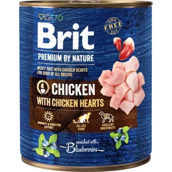 Šlapias šunų ėdalas Brit Premium by Nature Vištiena su širdelėmis 800 g skardinė