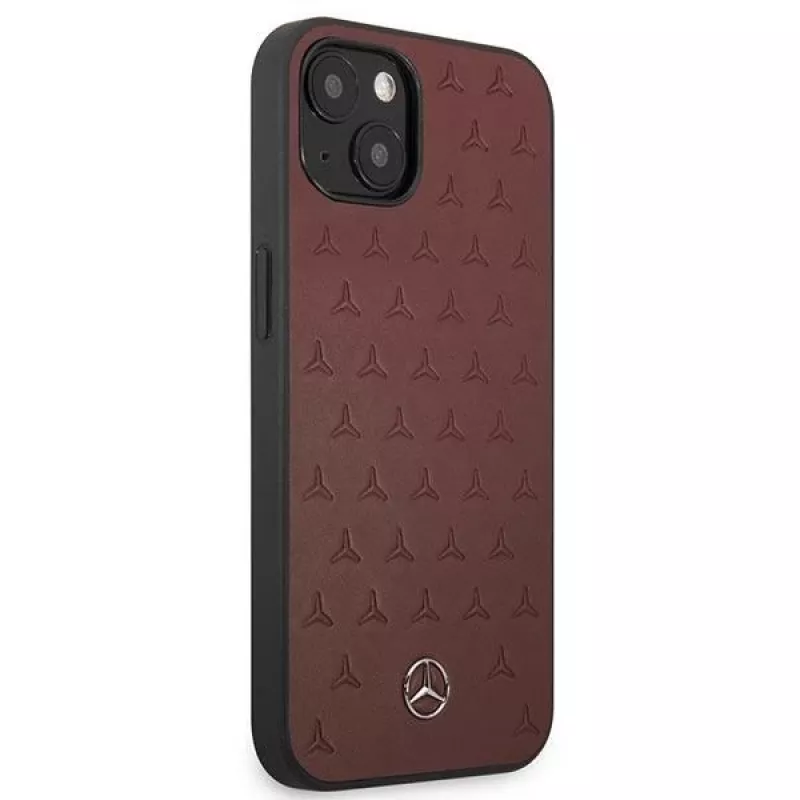Mercedes MEHCP13SPSQRE iPhone 13 mini 5,4 inch raudonas kietas odinis dėklas su žvaigždžių raštu