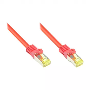 RJ45 jungiamasis kabelis su Cat.7 žaliava ir užraktų apsauga (RNS®), S/FTP, PiMF, halogenų neturintis, 600MHz, OFC, raudonas, 0,5m, Good Connections® (8070R-005R)
