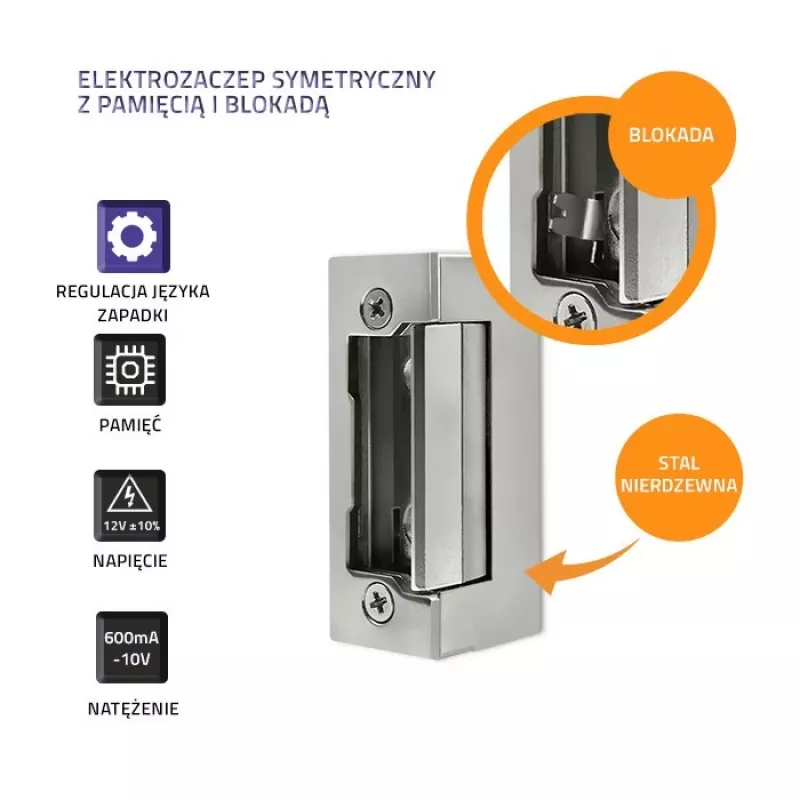 Elektromagnetinis užraktas QOLTEC 52459 12V simetriškas su atmintimi ir užrakinimu